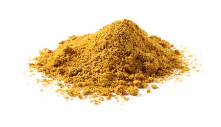 Pile of dry curry powder isolated on white