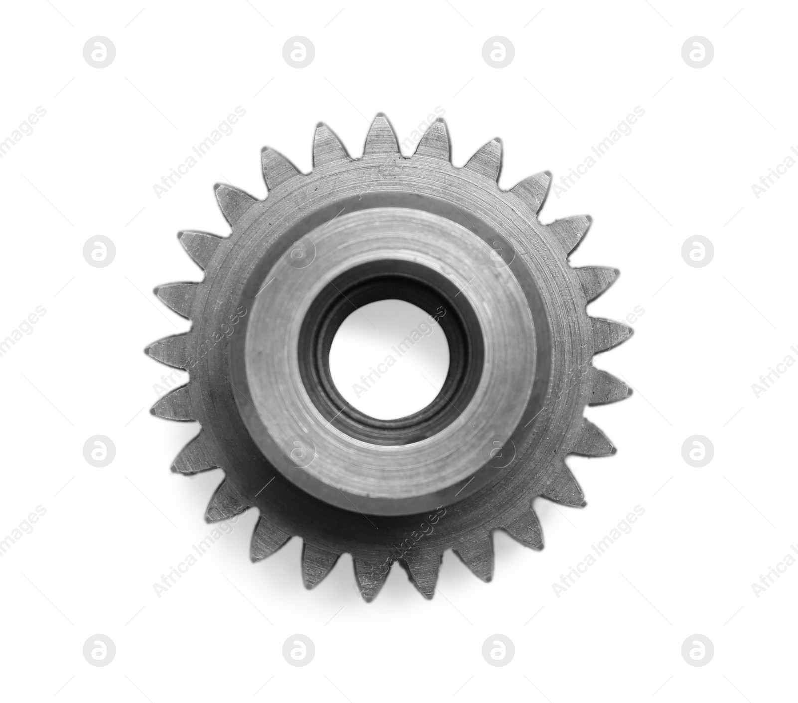 Photo of Stainless steel gear isolated on white, top view