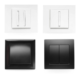 Image of Set with different light switches on white background