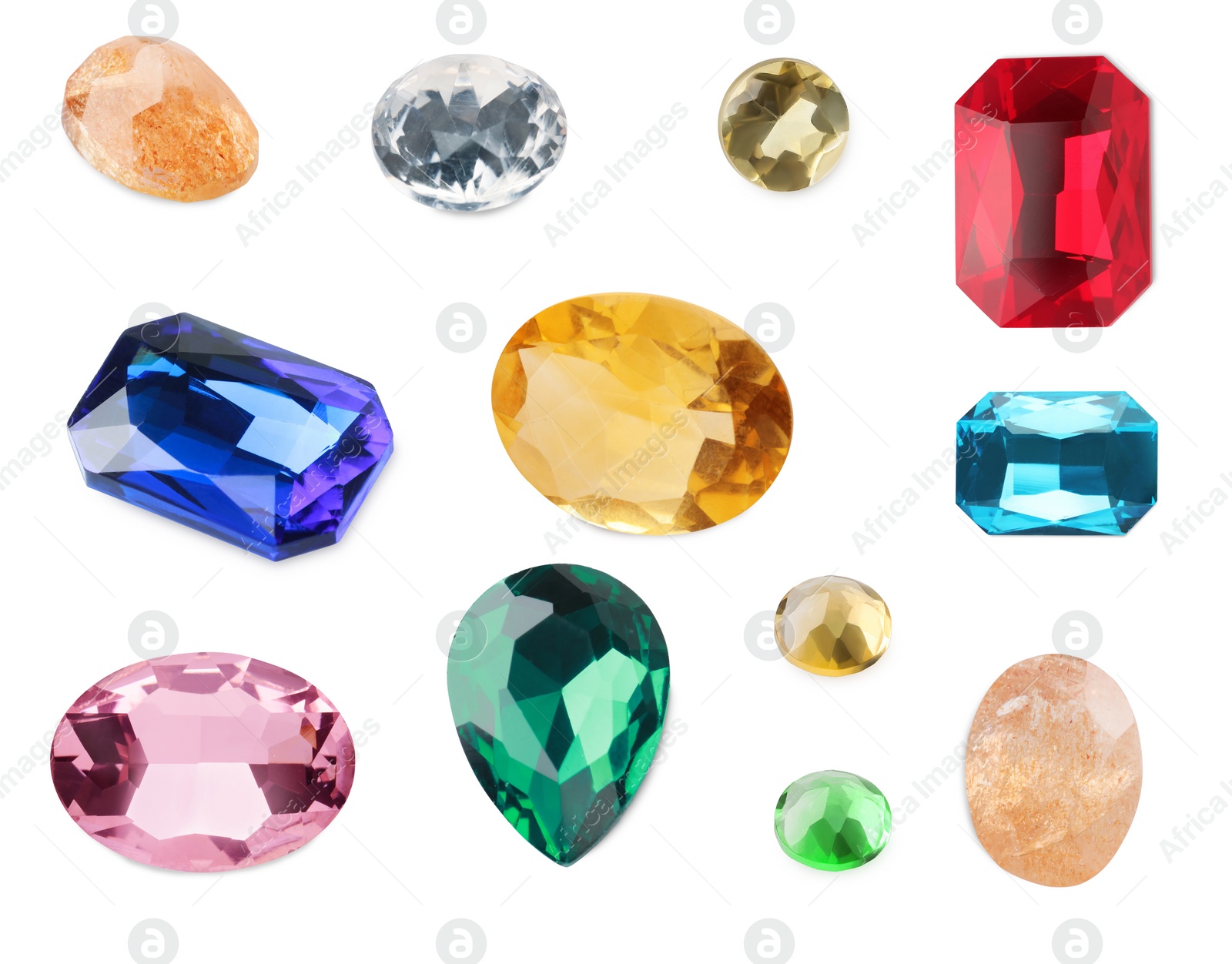 Image of Set of beautiful gemstones on white background