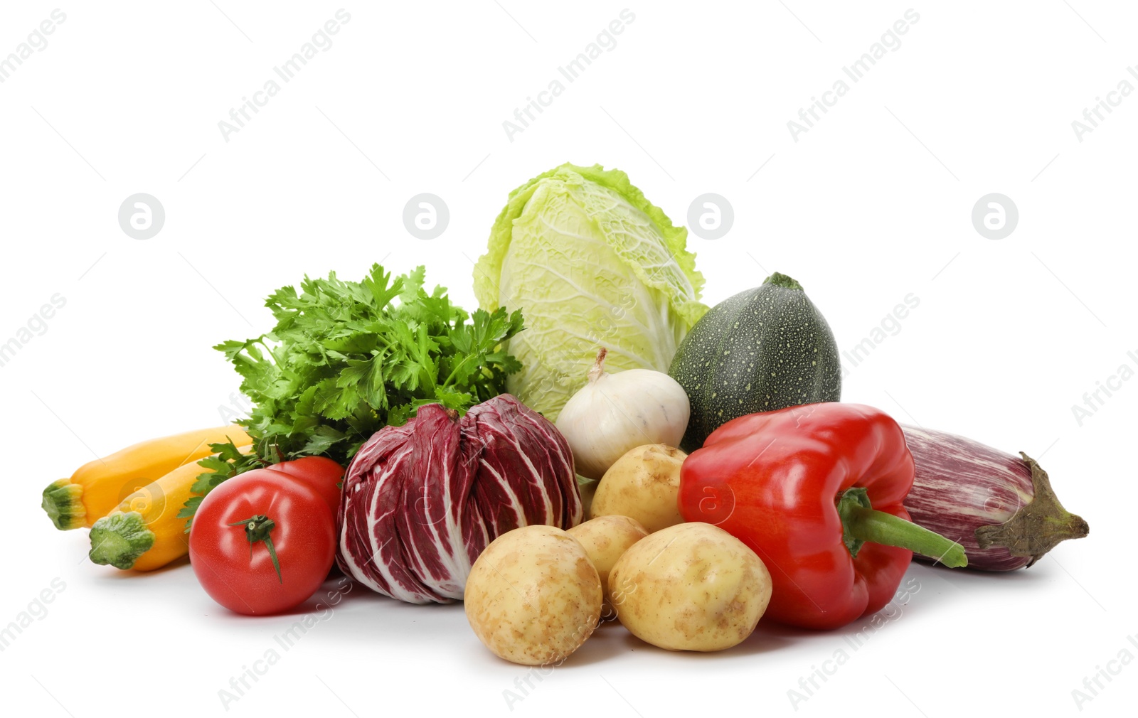 Photo of Different fresh ripe vegetables isolated on white