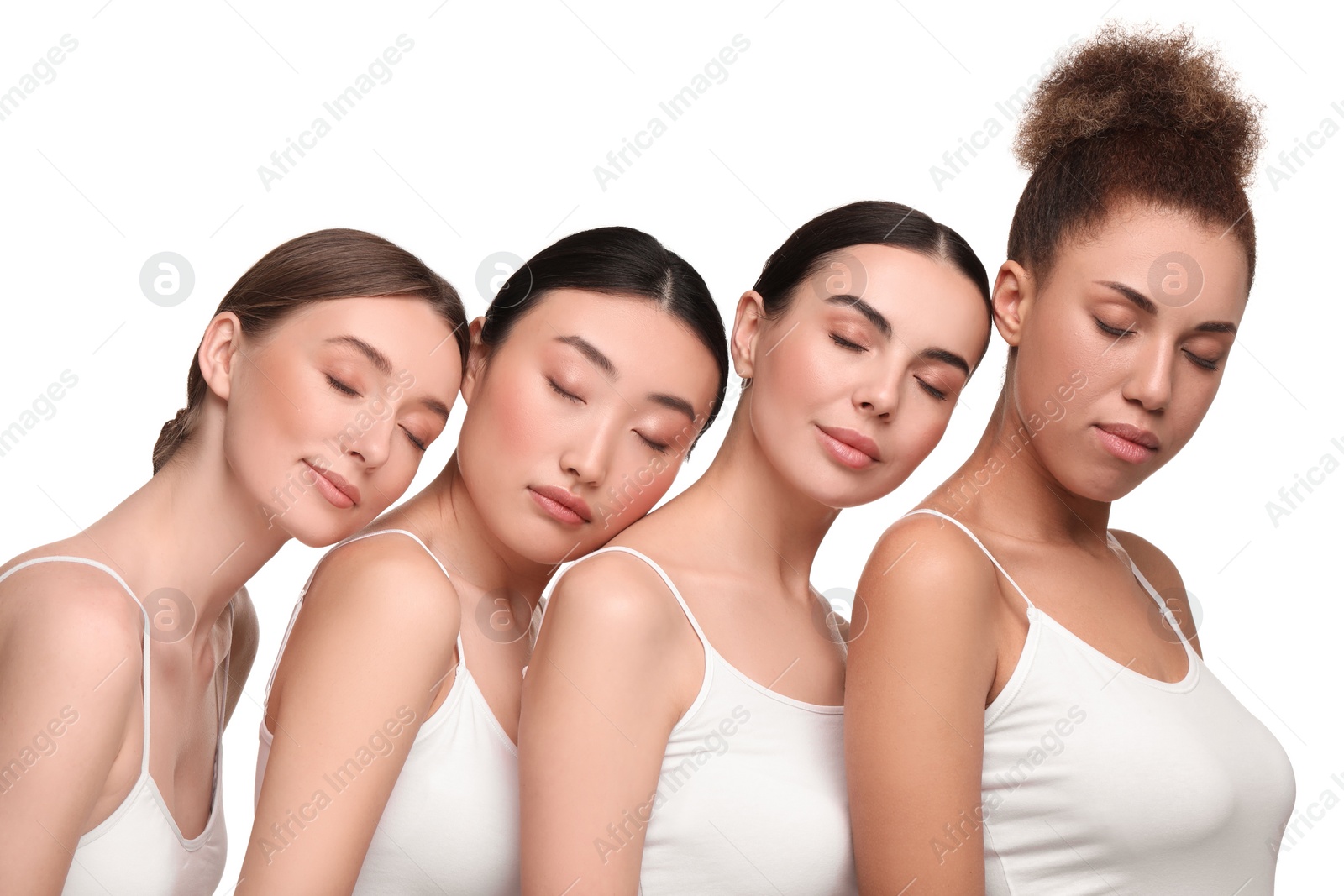 Photo of Beautiful young women with healthy skin on white background