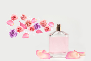 Image of Perfume with floral scent on white background
