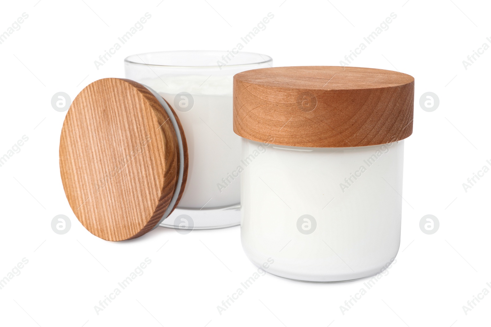 Photo of Jars of face cream isolated on white