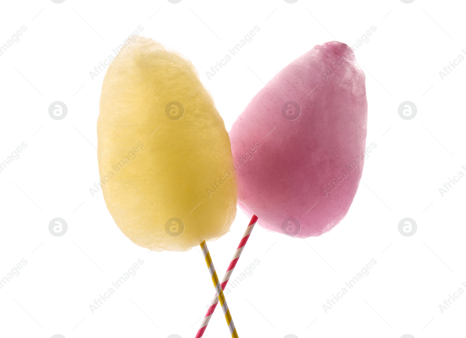 Photo of Sweet color cotton candies isolated on white