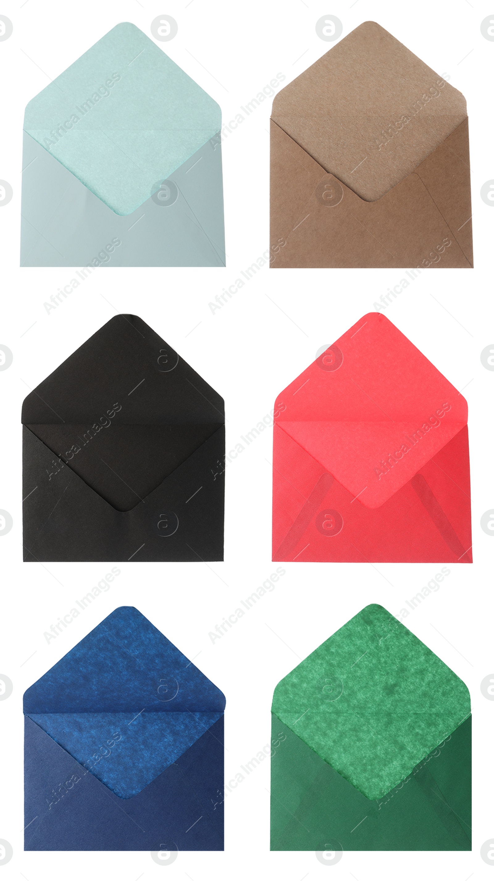 Image of Set of bright envelopes on white background