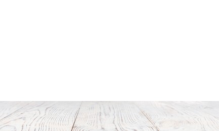 Photo of Empty clean wooden surface isolated on white