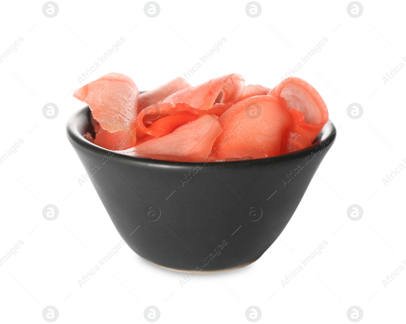 Photo of Pickled ginger in bowl isolated on white