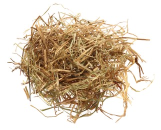 Photo of Heap of dried hay on white background