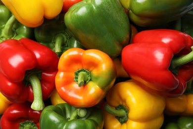 Photo of Colorful paprika peppers as background, closeup