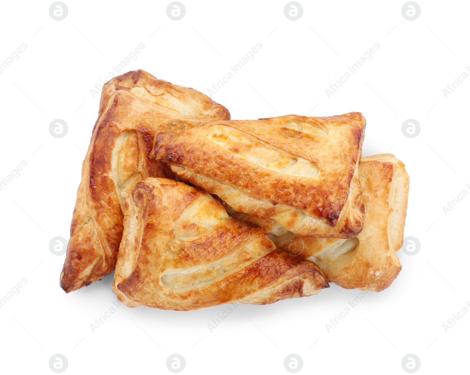 Photo of Fresh tasty puff pastry on white background, top view