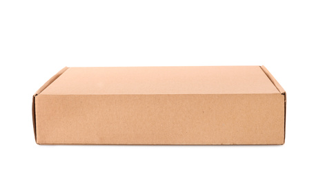 Cardboard box isolated on white. Mockup for design