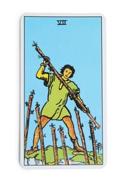 Photo of Seven of Wands isolated on white. Tarot card