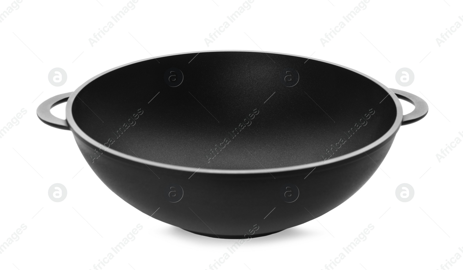 Photo of Empty iron wok isolated on white. Chinese cookware