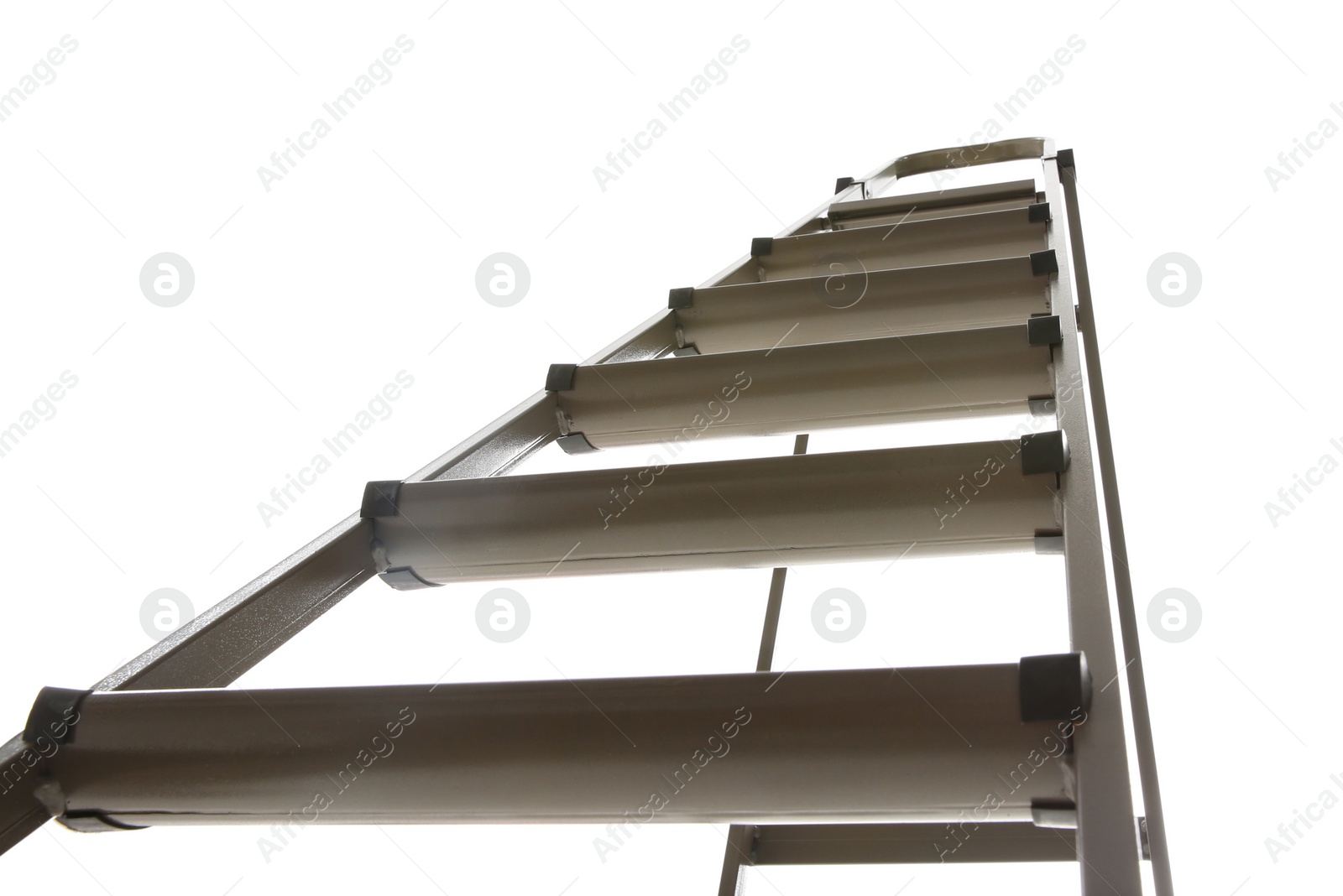 Photo of Metal stepladder isolated on white, low angle view