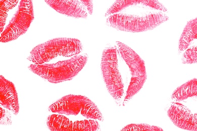 Photo of Lipstick kisses, isolated on white