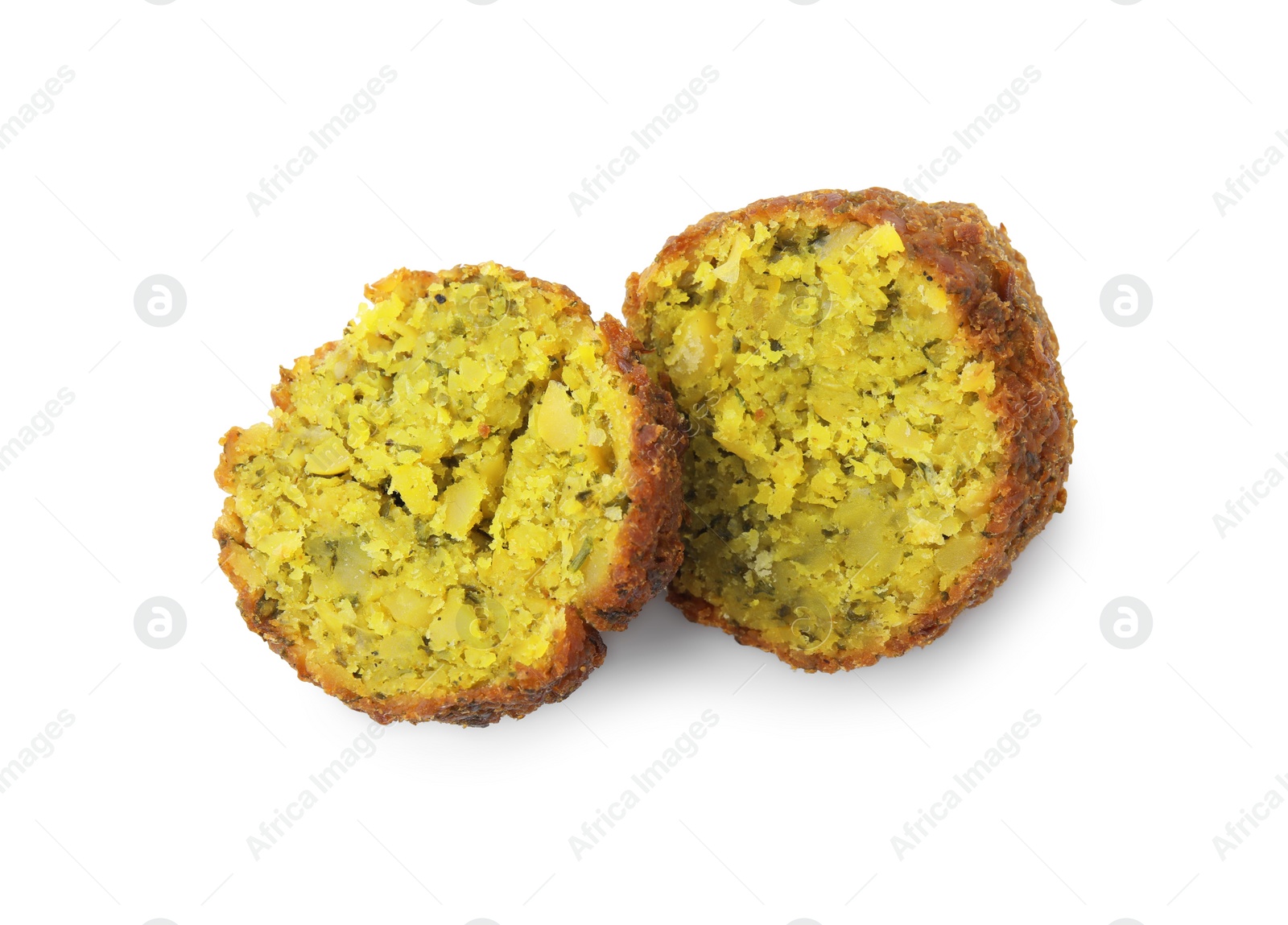 Photo of Delicious falafel ball isolated on white, top view