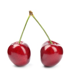 Photo of Delicious ripe sweet cherries on white background