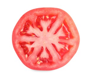 Photo of Piece of red ripe tomato isolated on white