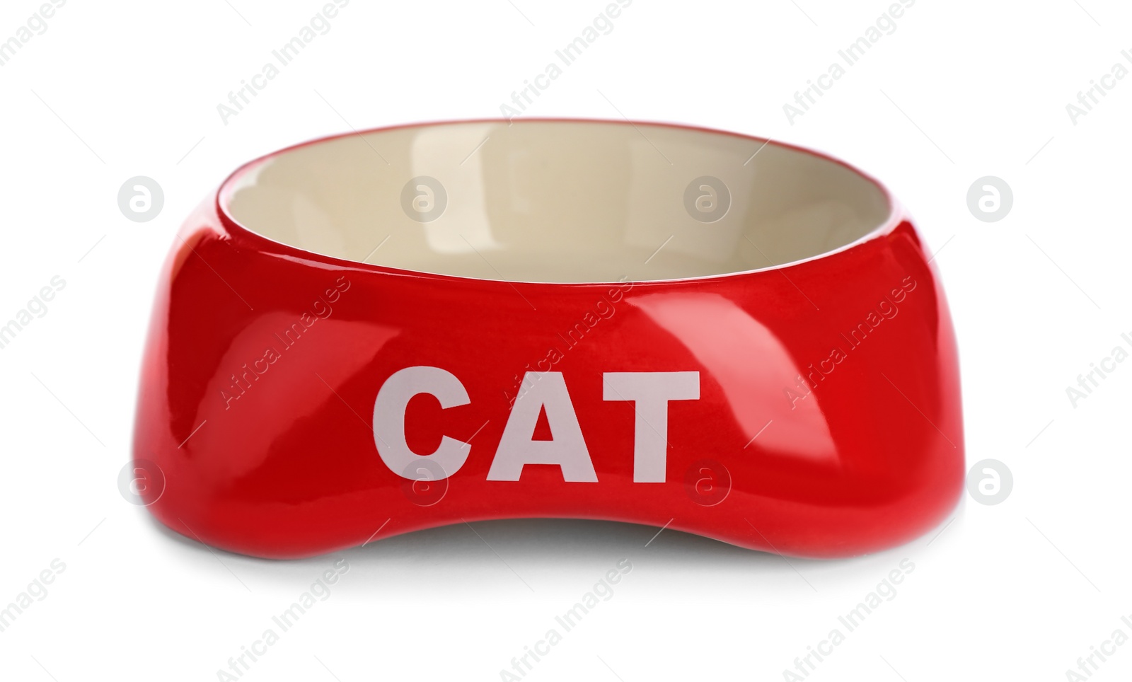 Photo of Cat bowl on white background. Pet care