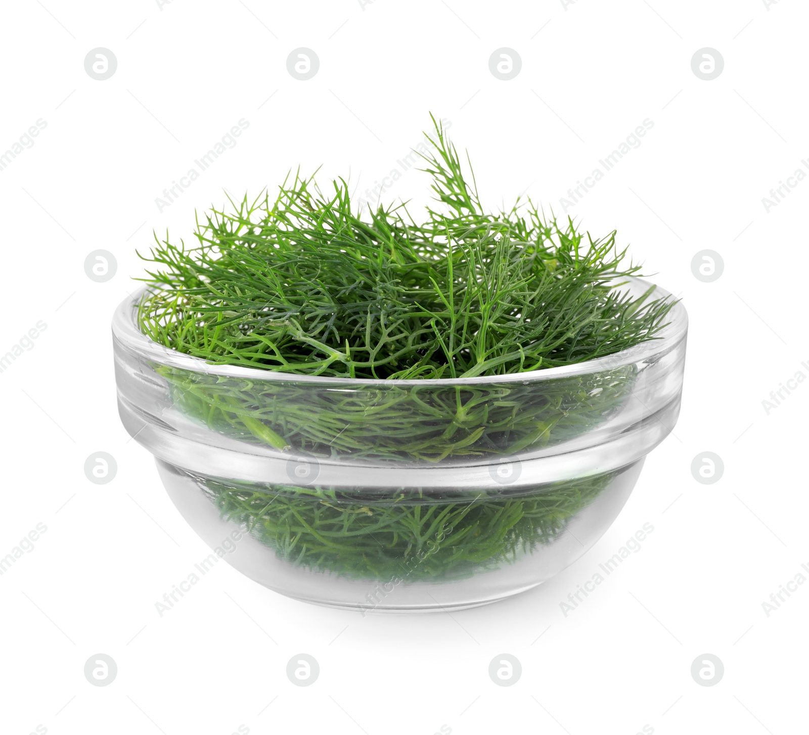 Photo of Bowl of fresh dill isolated on white