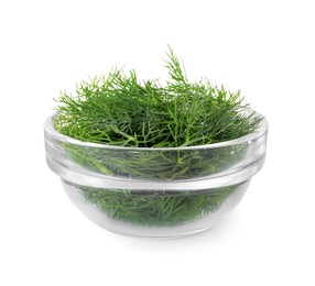 Bowl of fresh dill isolated on white