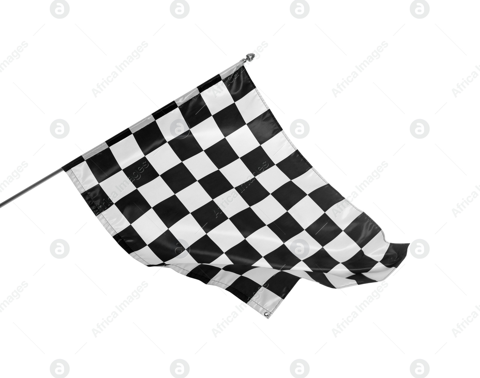 Photo of One checkered finish flag isolated on white