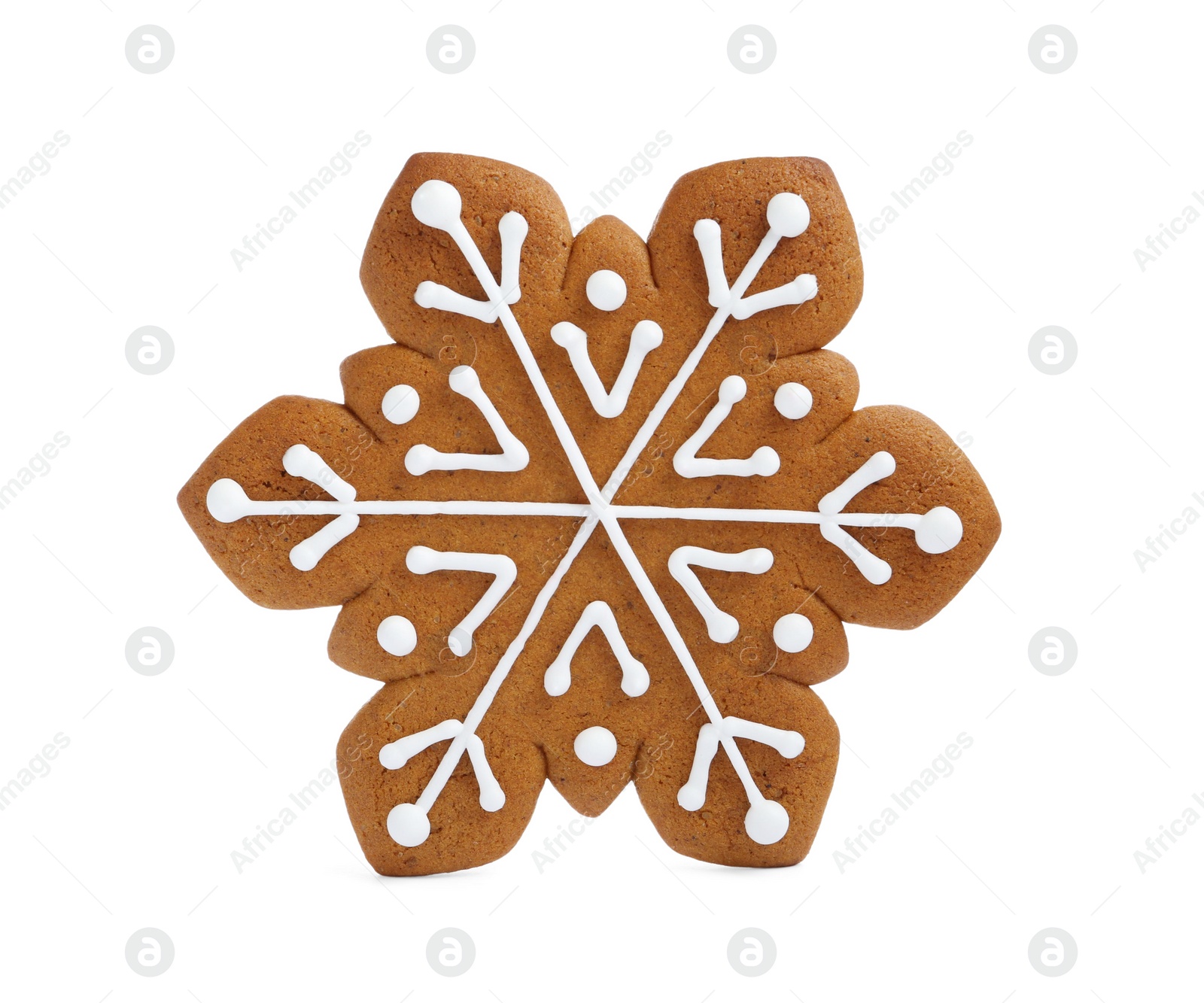 Photo of Christmas cookie in shape of snowflake isolated on white