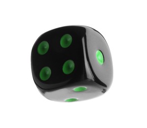 One black game dice isolated on white