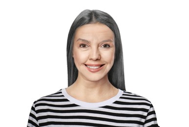 Portrait of senior woman on white background