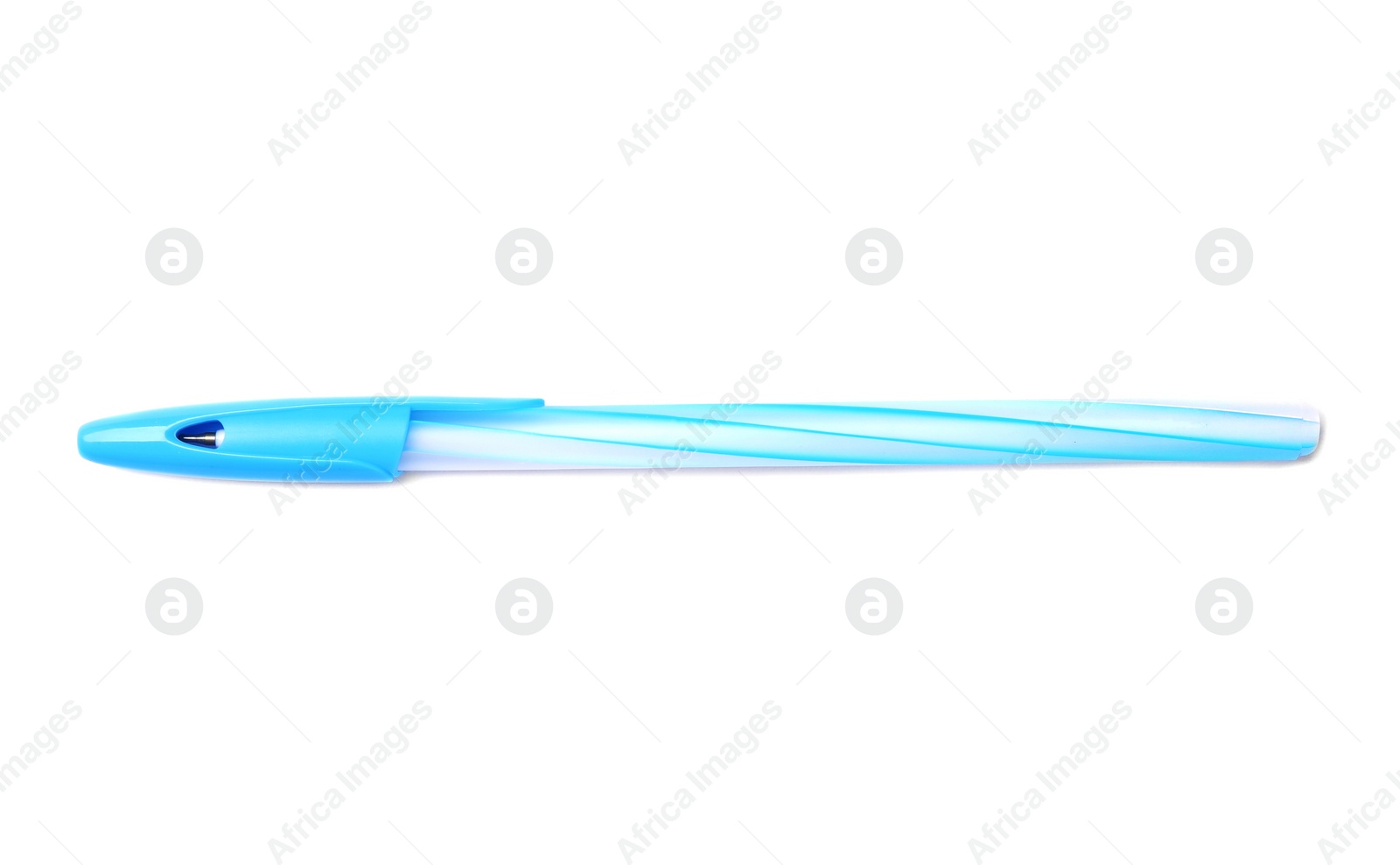 Photo of Pen with lid on white background. School stationery