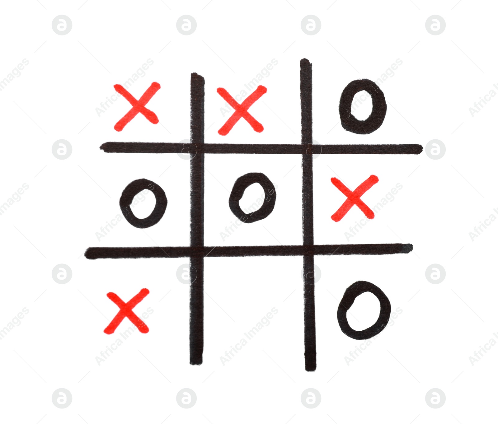 Photo of Hand drawn tic-tac-toe game on white background