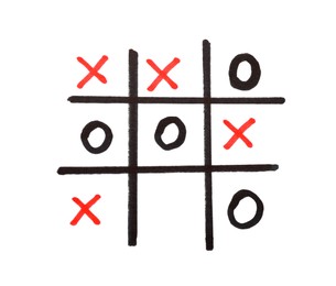 Photo of Hand drawn tic-tac-toe game on white background