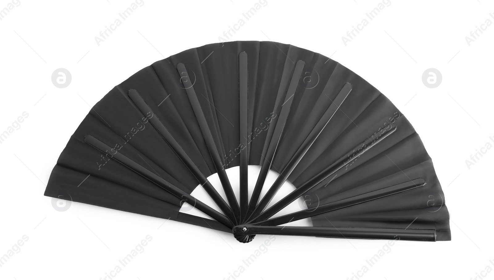 Photo of Stylish black hand fan isolated on white