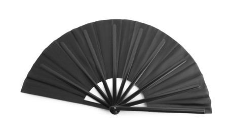 Photo of Stylish black hand fan isolated on white