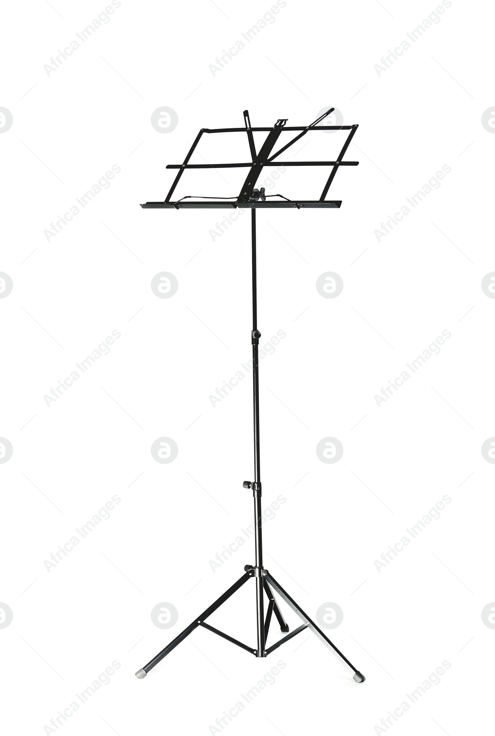 Photo of Empty music note stand on white background