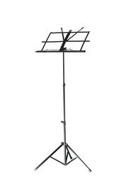 Empty music note stand on white background