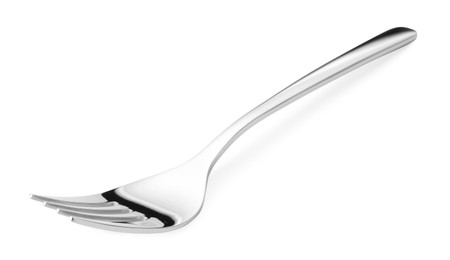 One shiny silver fork isolated on white