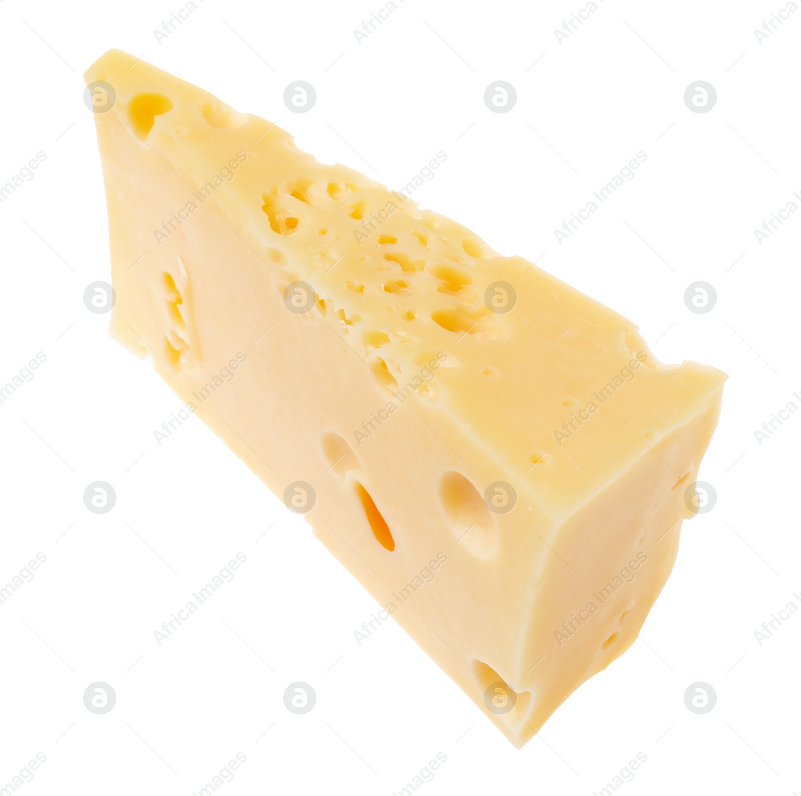 Photo of Piece of tasty cheese isolated on white