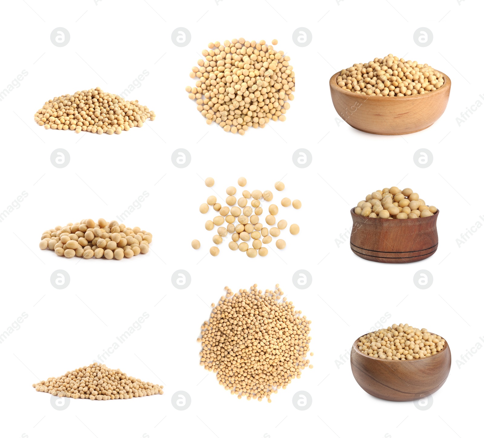 Image of Set with soya beans on white background 