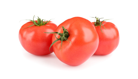 Fresh ripe organic tomatoes isolated on white