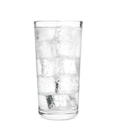 Glass of soda water with ice isolated on white