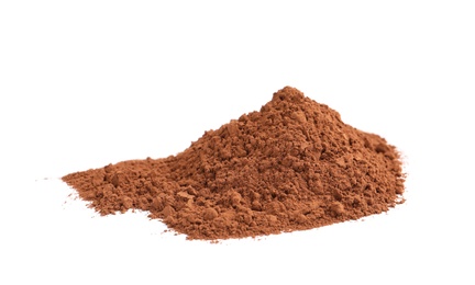 Pile of chocolate protein powder isolated on white