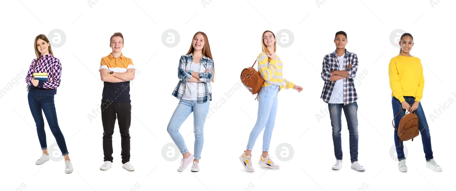 Image of Collage with photos of teenagers on white background