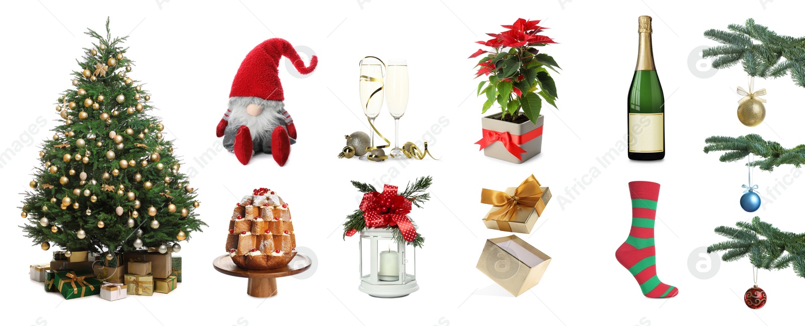 Image of New Year celebration stuff isolated on white, collection