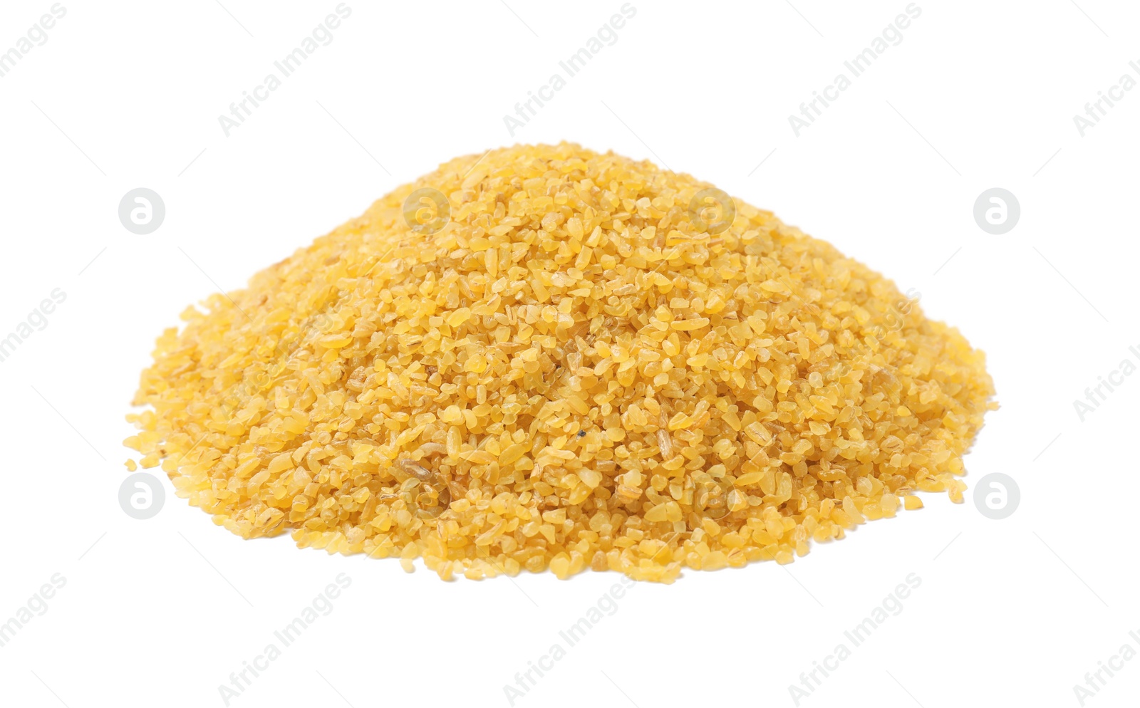 Photo of Pile of raw bulgur isolated on white