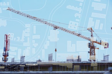 Image of Double exposure of cadastral map and construction site 