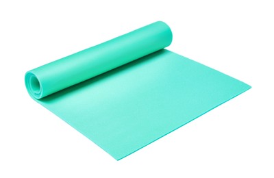 Photo of Bright turquoise camping mat isolated on white