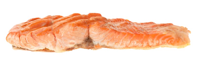 Photo of Piece of tasty grilled salmon isolated on white