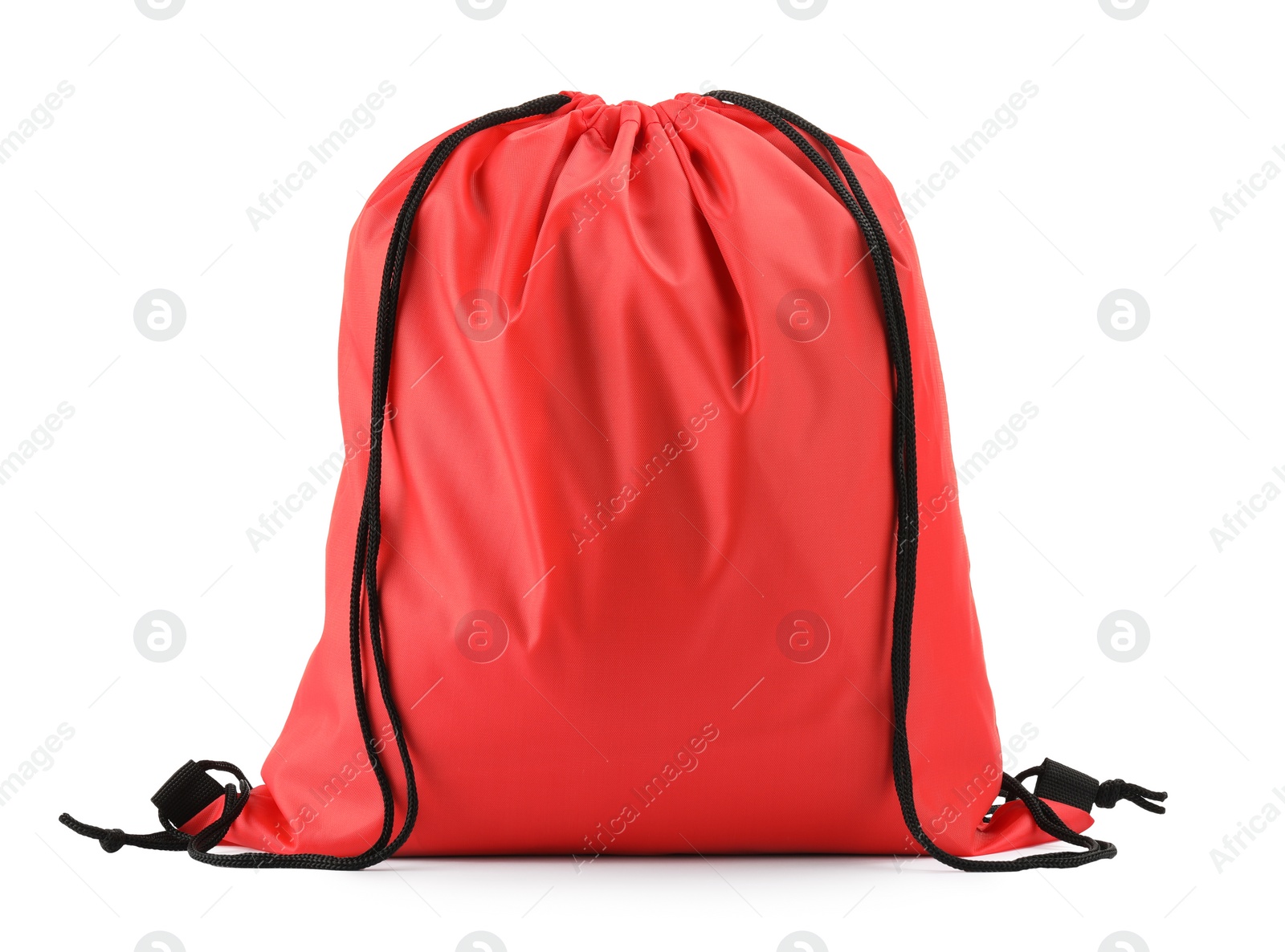 Photo of One red drawstring bag isolated on white
